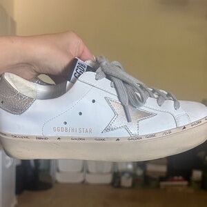 Golden Goose Replica White Sneakers with Silver Accents
